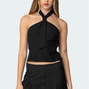 Edikted Black and White Striped Halter Blouse